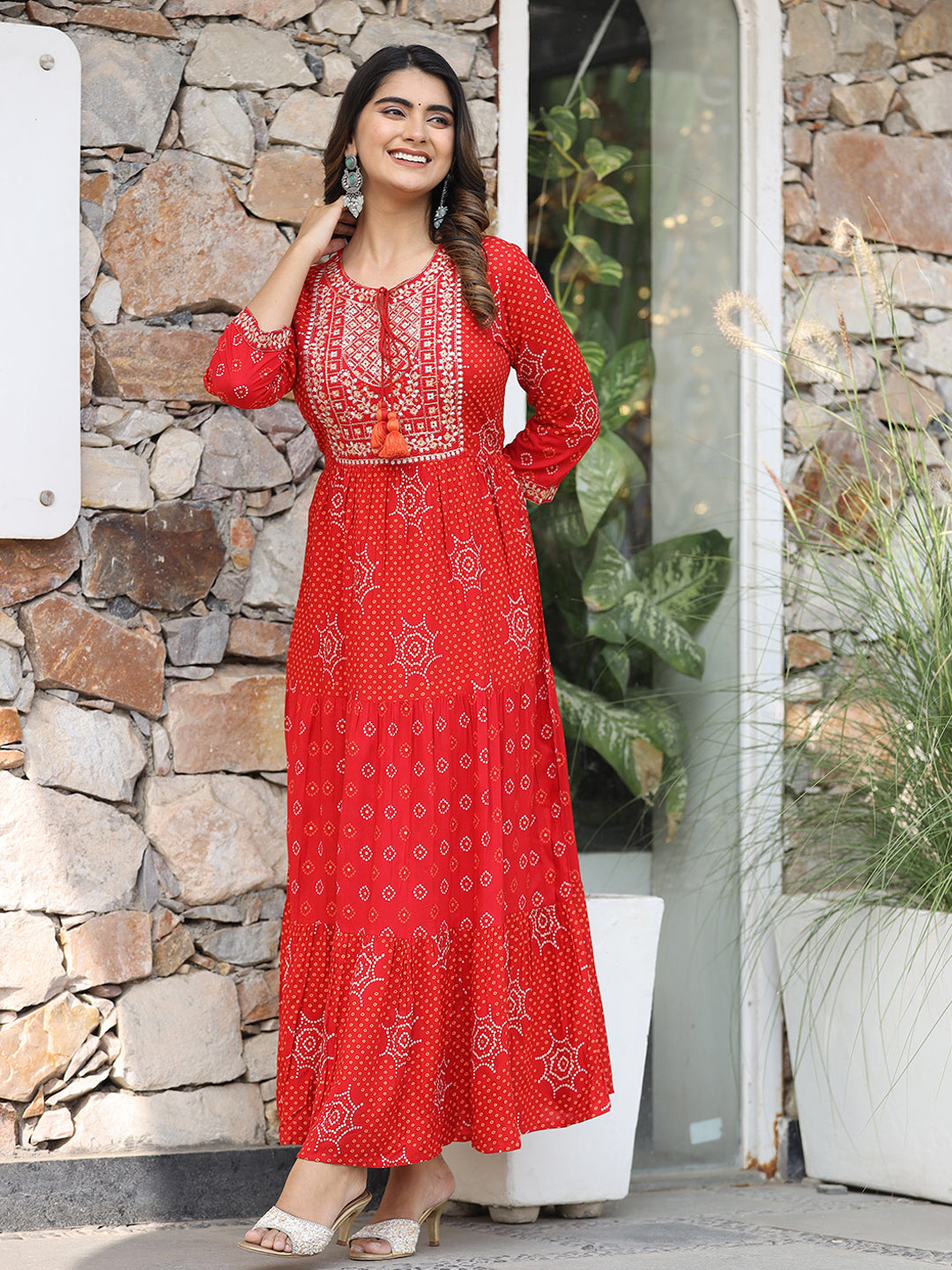 Red Printed Long Gown
