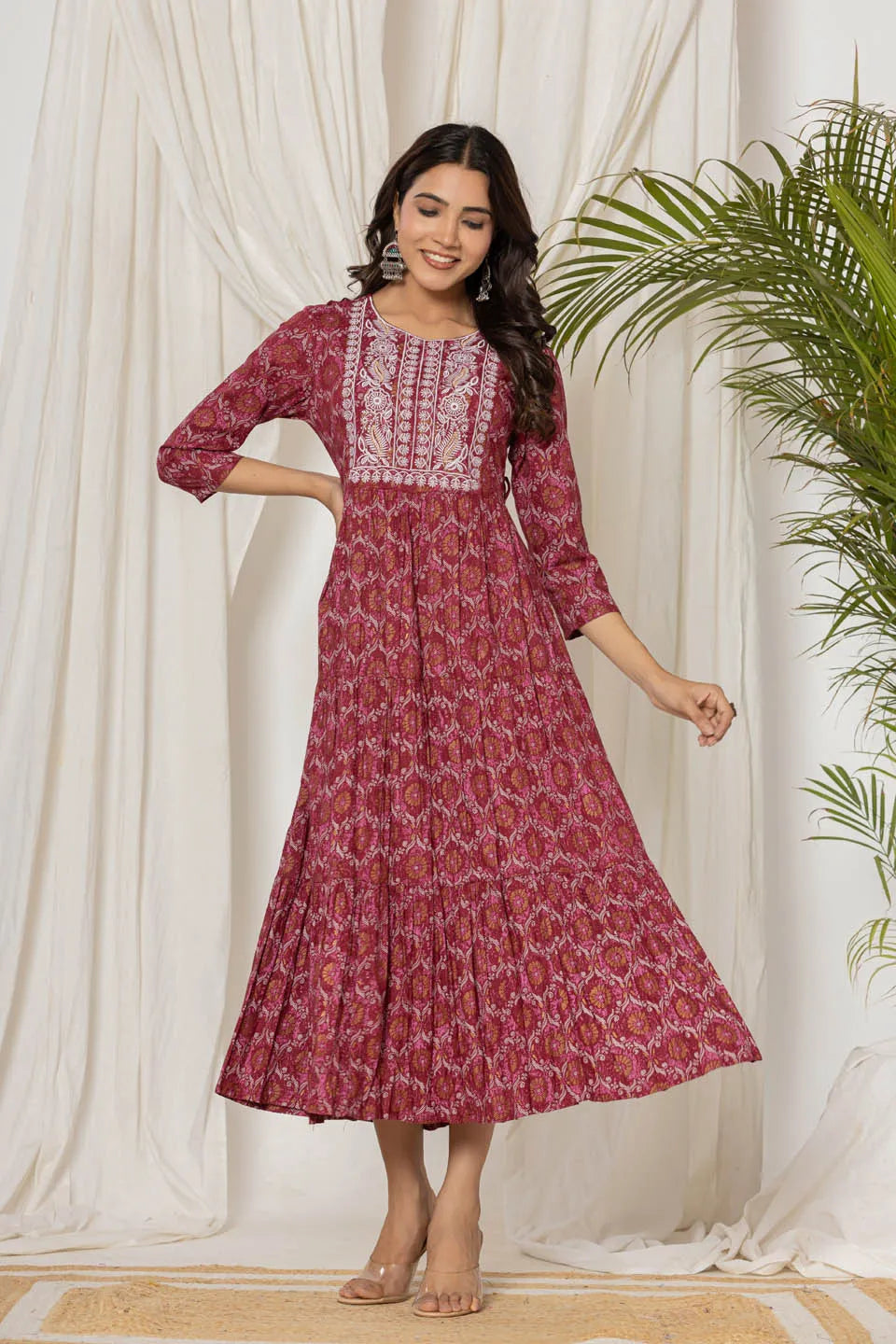 floral printed flared kurta with round neck