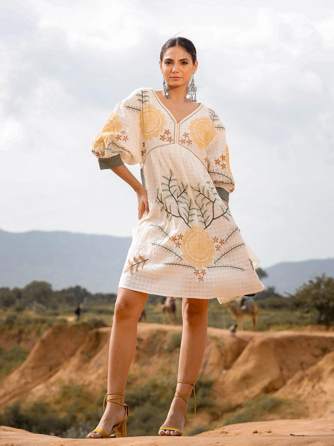 Desert Embroidery Short Dress