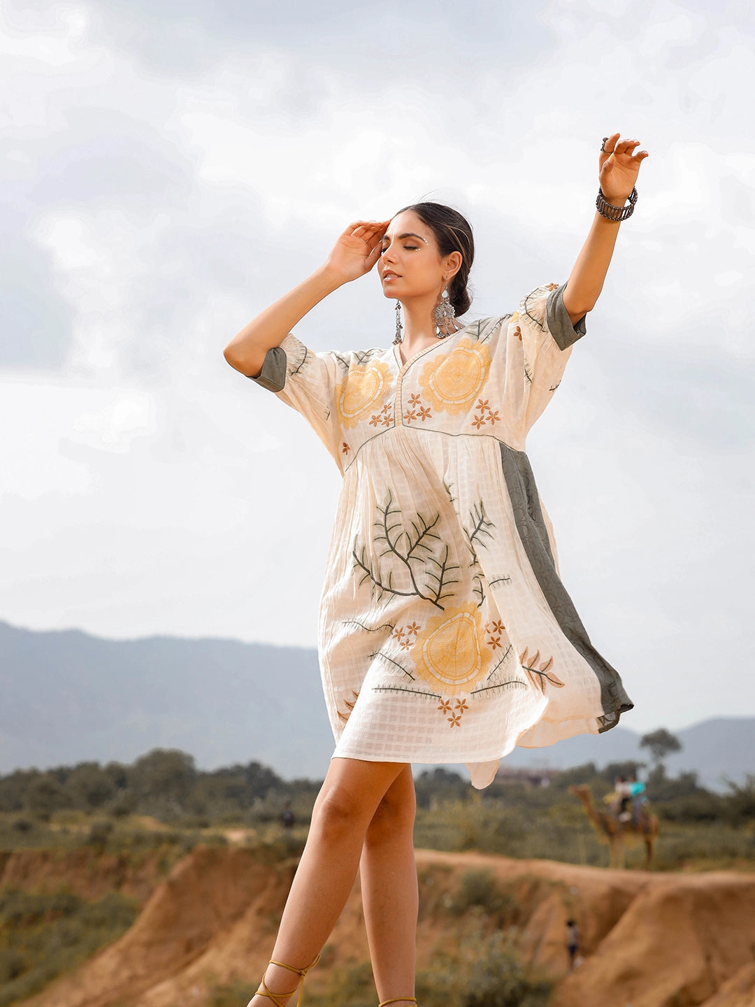 Desert Embroidery Short Dress