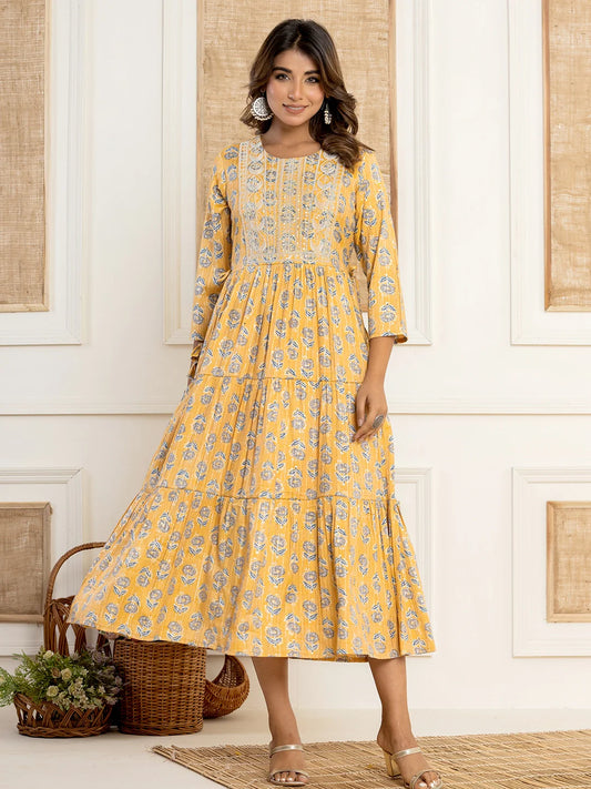 printed trio rayon long gown