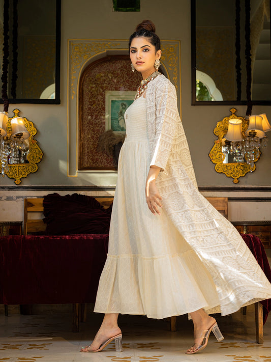 Amazing White Cotton Long Gown