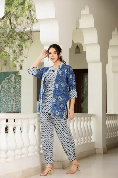 Beautifully Printed Coord Set With Blue Shirt