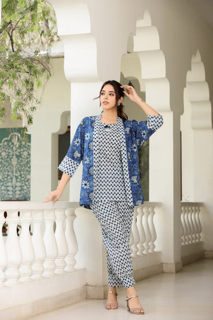 Beautifully Printed Coord Set With Blue Shirt