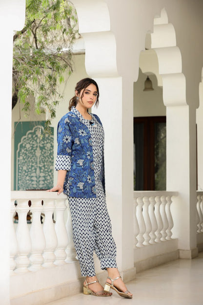 Beautifully Printed Coord Set With Blue Shirt