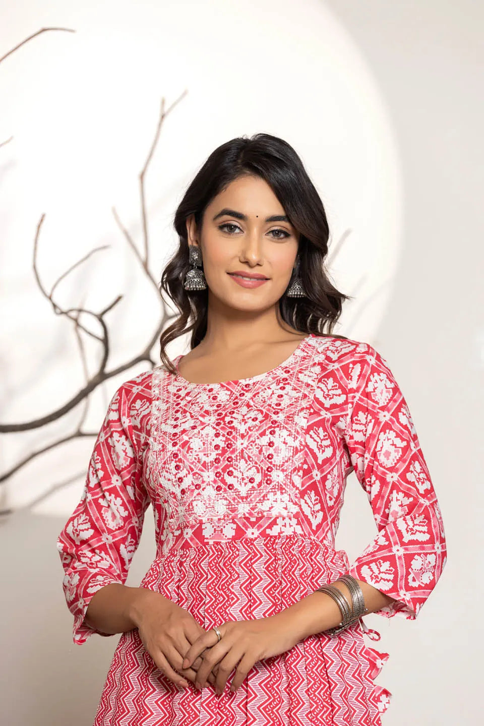 womens long dress in sky blue green pink with embroidery work on the front