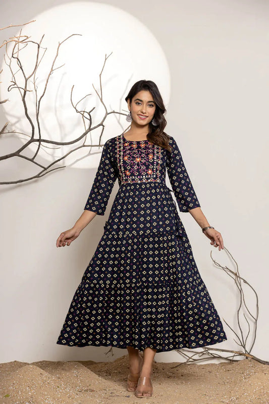 dark gray rayon printed long kurti for women