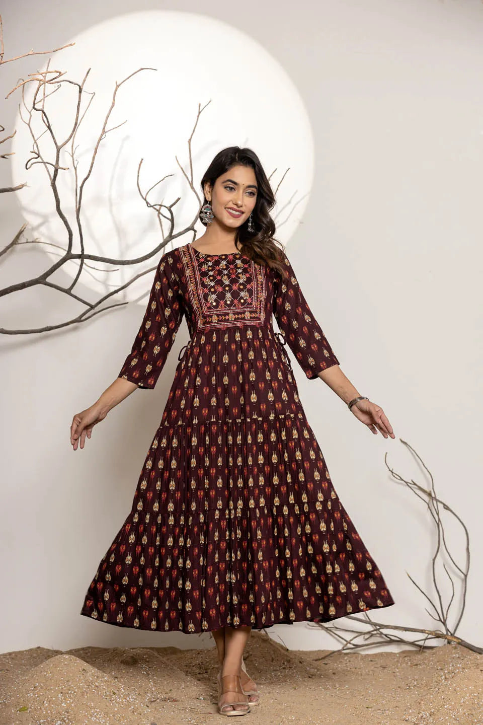 womens ethnic wear long dress with front line embroidery