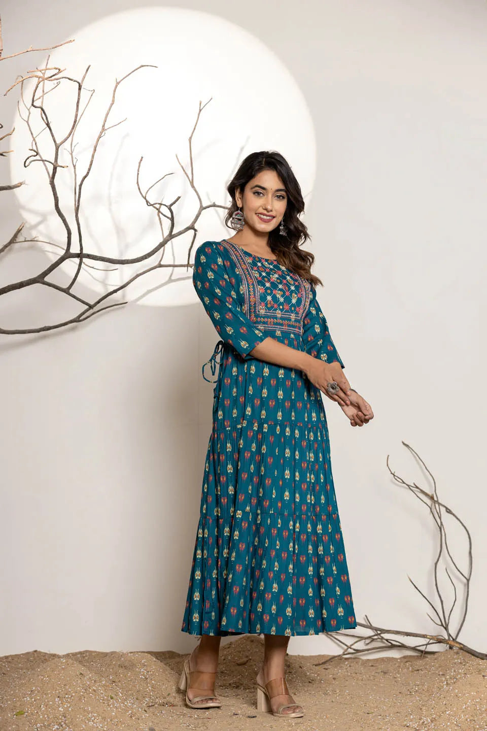 womens ethnic wear long dress with front line embroidery