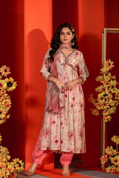 Pink Flower Rush Kurta Set