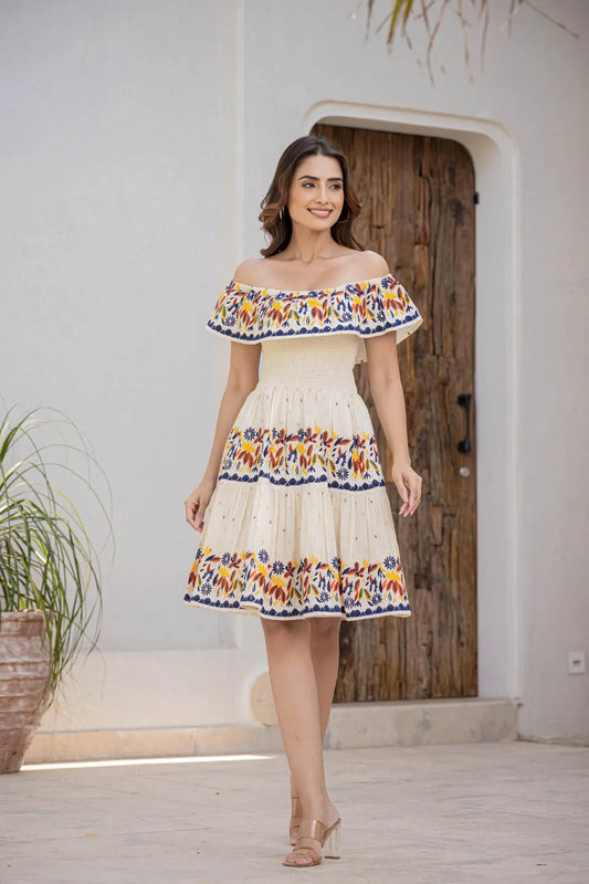 snowy whisper cotton white off shoulder dress