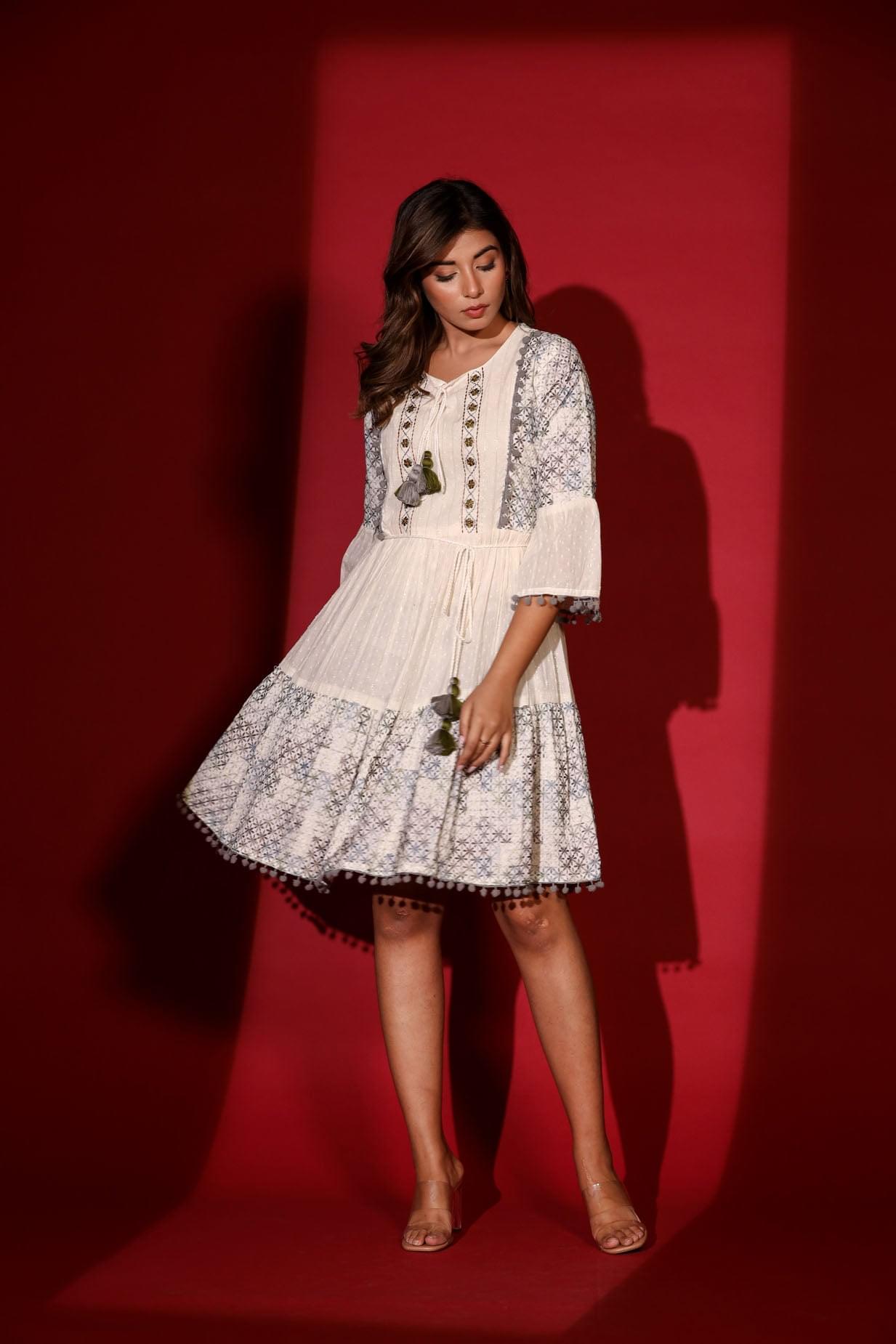 A Foresty Schiffli Short Dress
