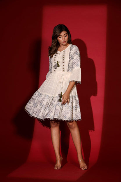 A Foresty Schiffli Short Dress