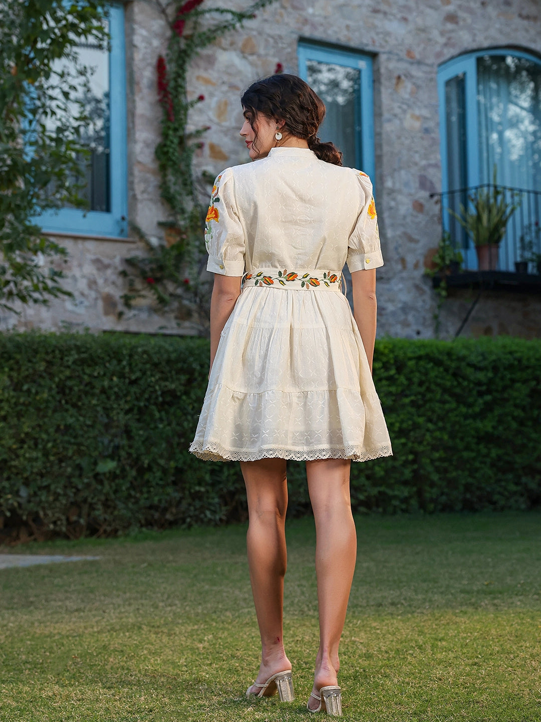 Whispering Petals: Floral Embroidered Short
