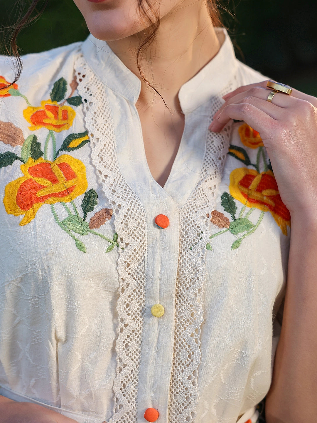 Whispering Petals: Floral Embroidered Short