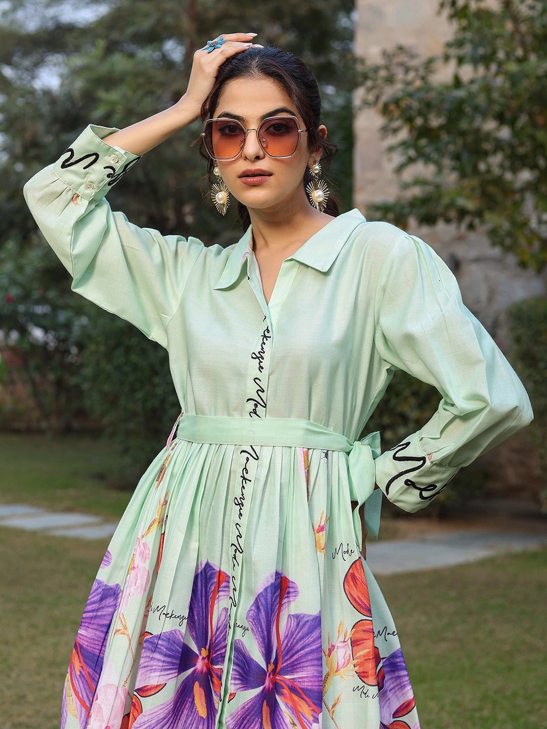 WOMEN S GREEN FLORAL JADE GREEN PRINTED SHORT GOWN fashiondwarclothing