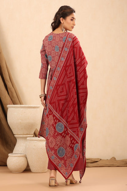 Red Nyra Cut Muslin Kurta Set