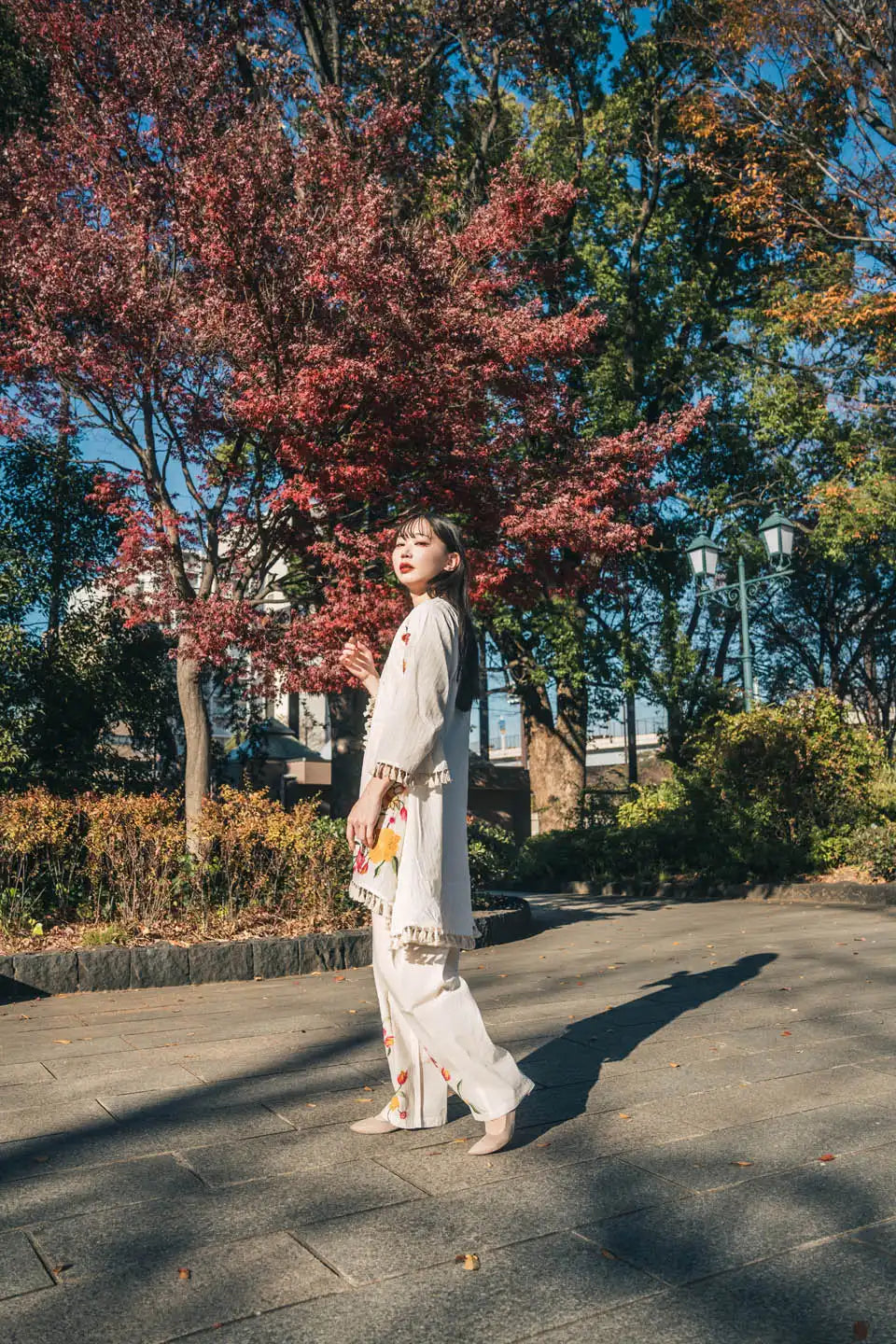 women's off-white floral embroidered coordinated set