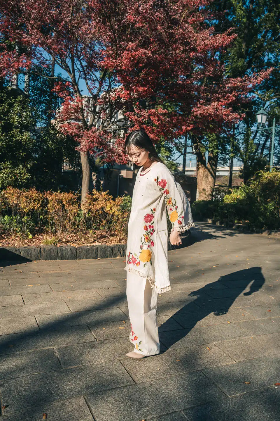 women's off-white floral embroidered coordinated set