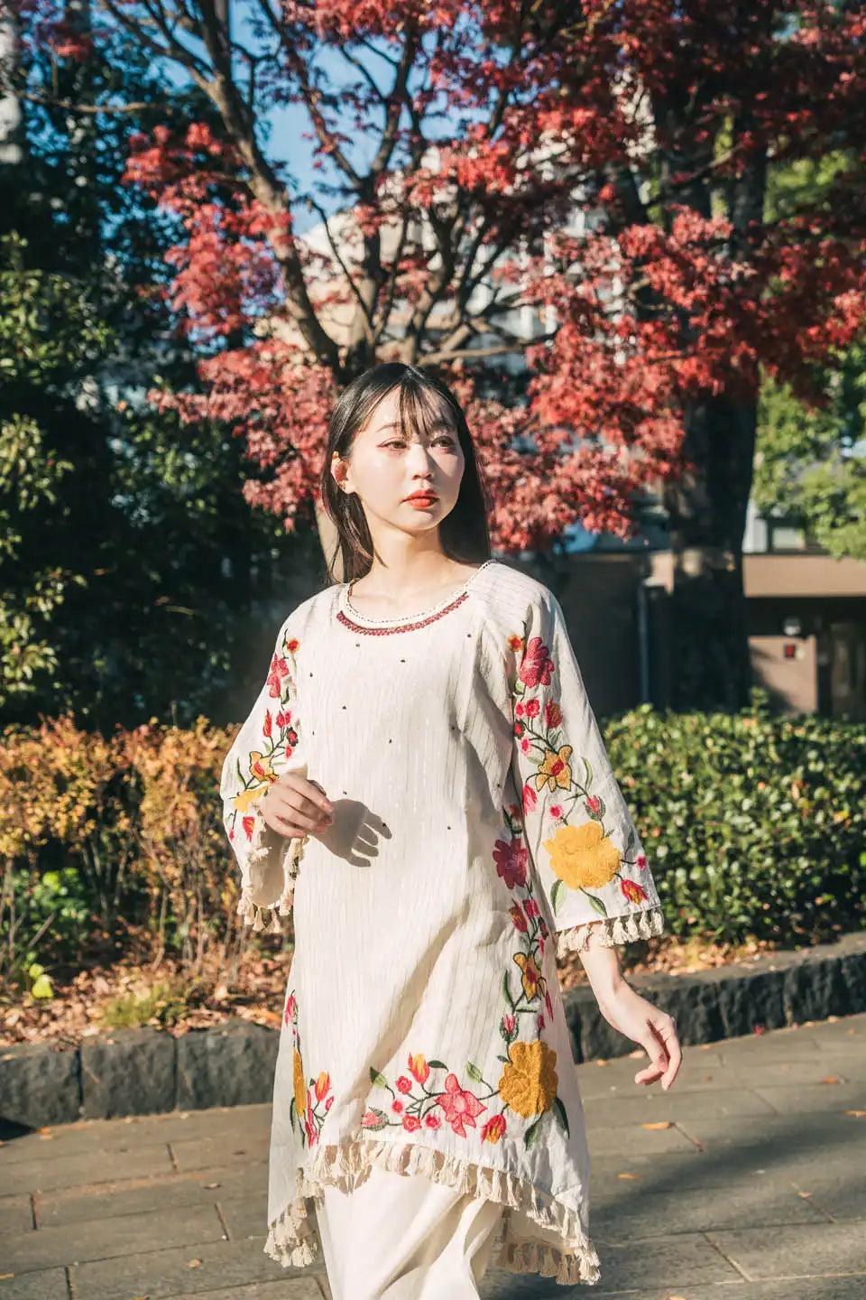 women's off-white floral embroidered coordinated set