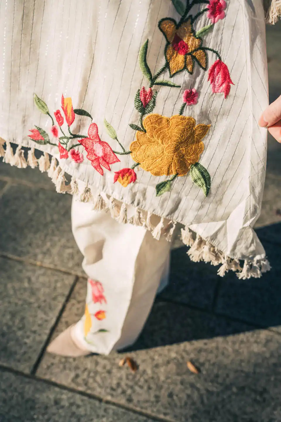 women's off-white floral embroidered coordinated set