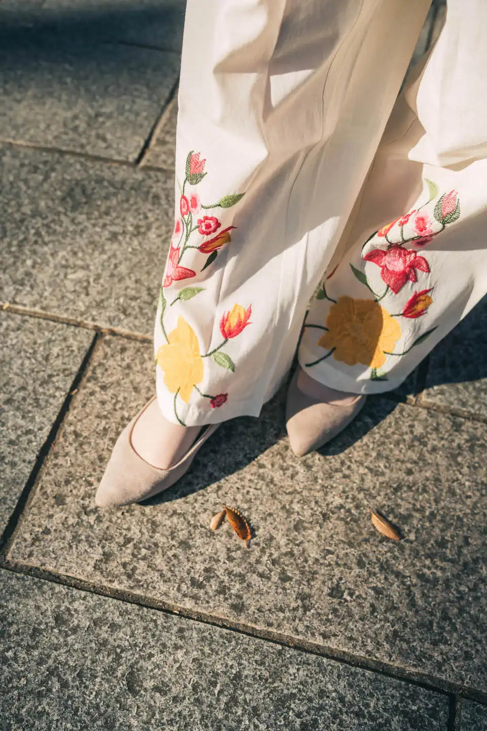 women's off-white floral embroidered coordinated set