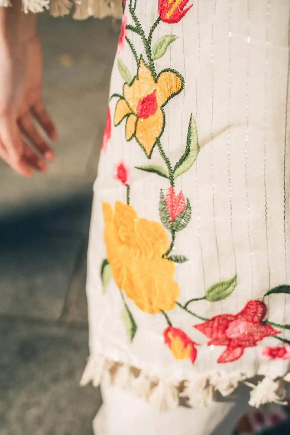 women's off-white floral embroidered coordinated set