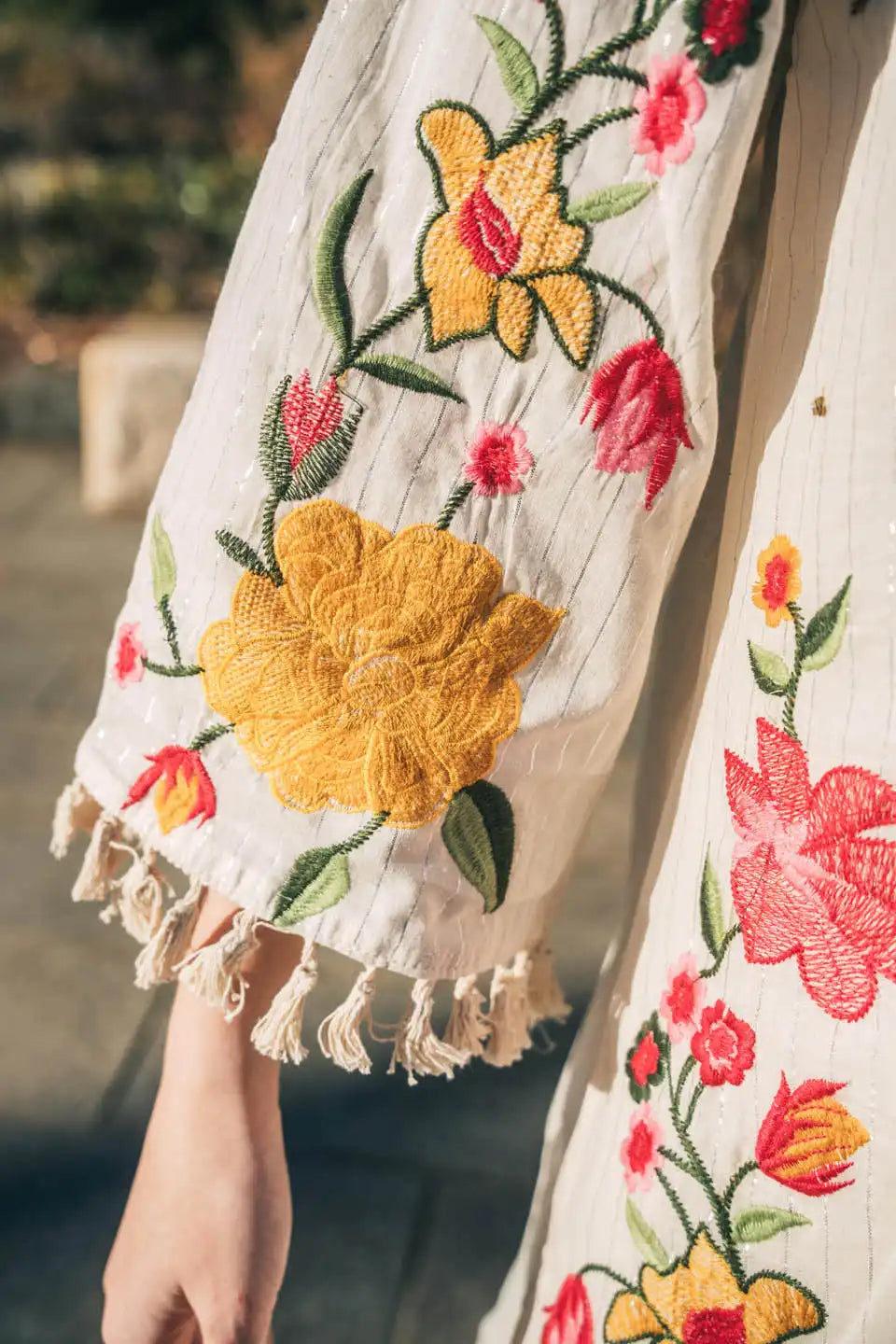 women's off-white floral embroidered coordinated set