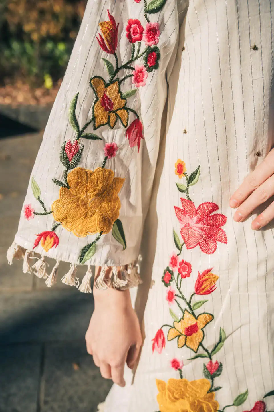women's off-white floral embroidered coordinated set