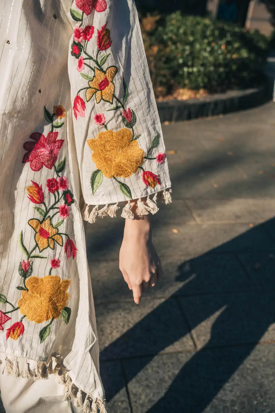women's off-white floral embroidered coordinated set