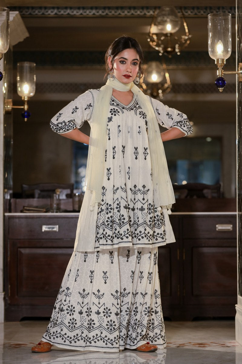 Amazing White Embroidered Sharara
