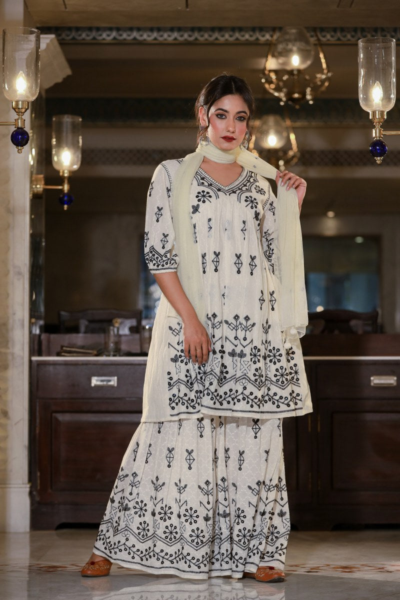 Amazing White Embroidered Sharara