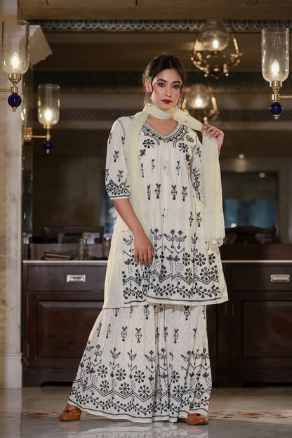 Amazing White Embroidered Sharara