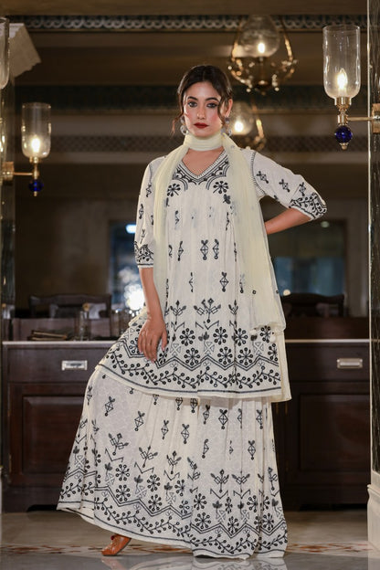 Amazing White Embroidered Sharara