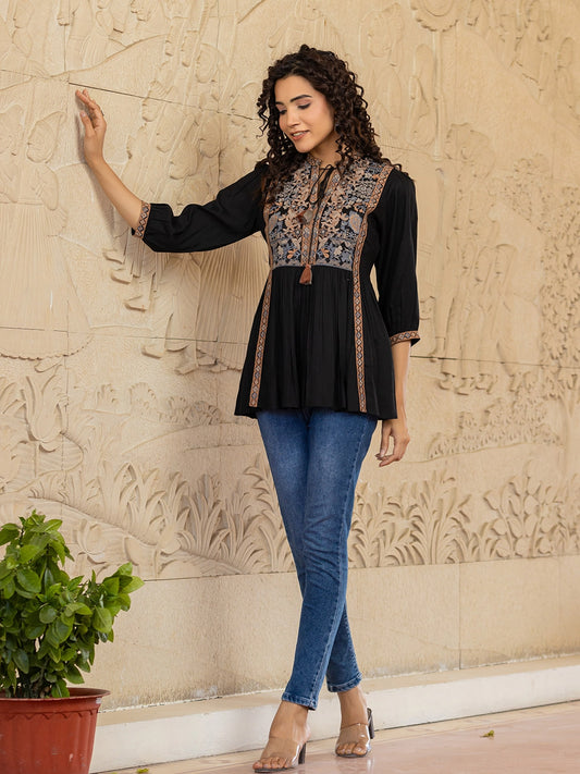 noir elegance black rayon top