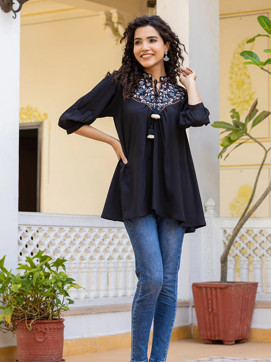 noir nights black rayon top