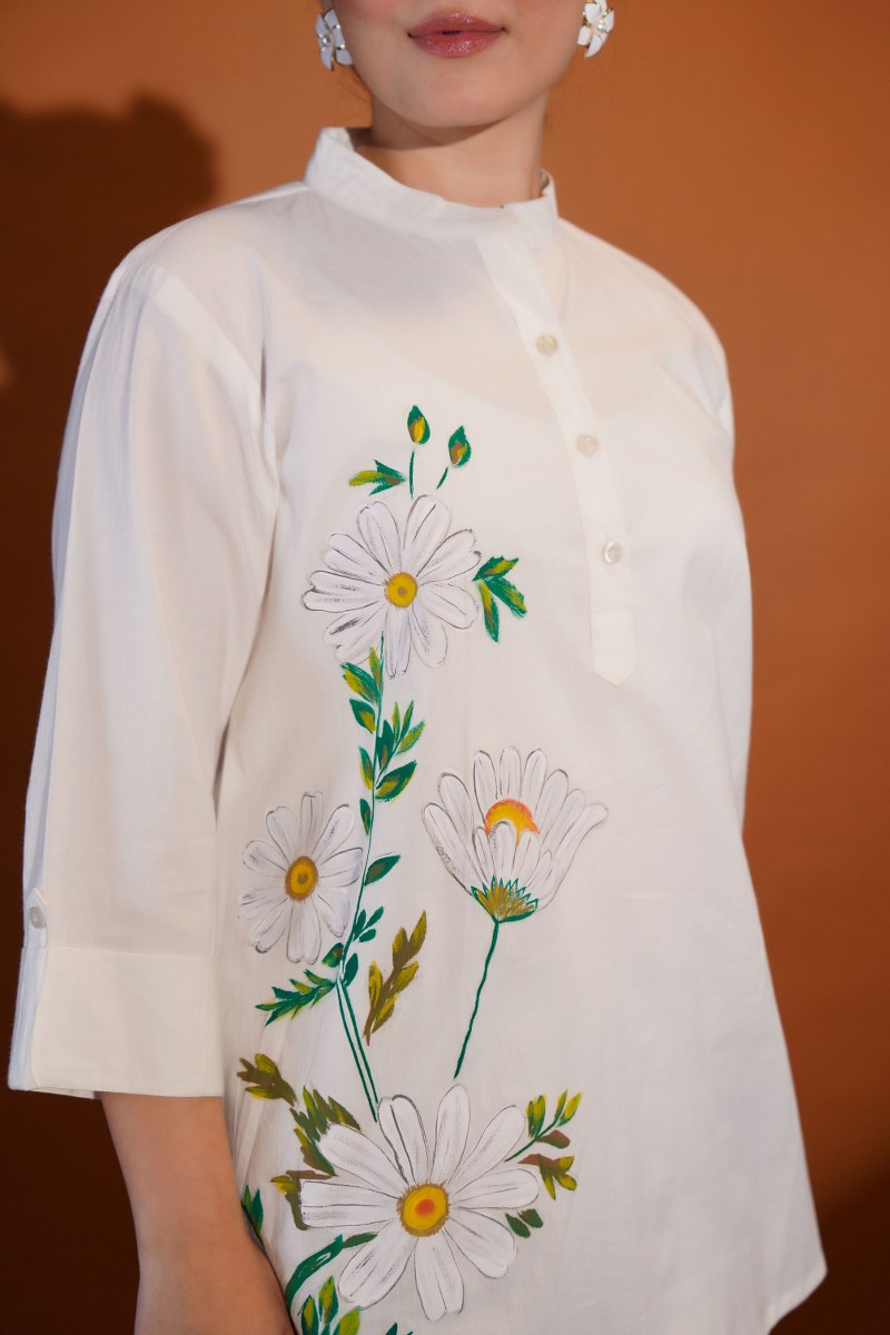 DAISY BLOOM HAND-PAINTED COTTON SHIRT – FOR WOMEN