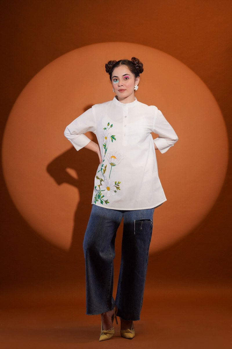 DAISY BLOOM HAND-PAINTED COTTON SHIRT – FOR WOMEN