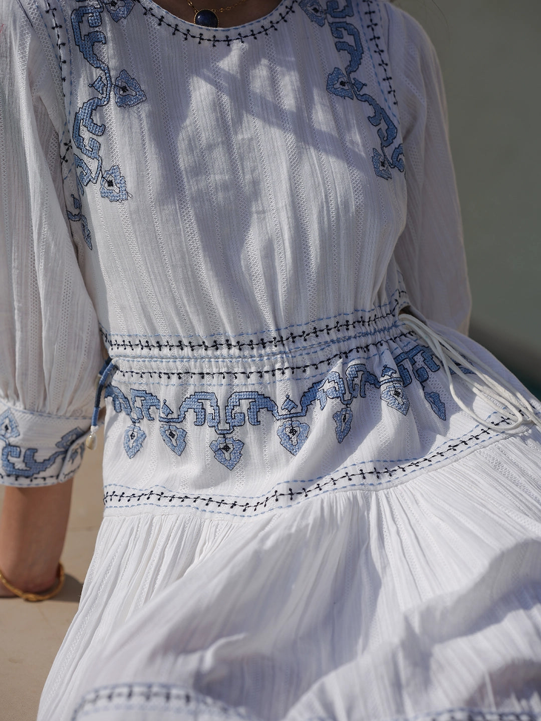 Threaded Beauty: Embroidery Detail Short Dress