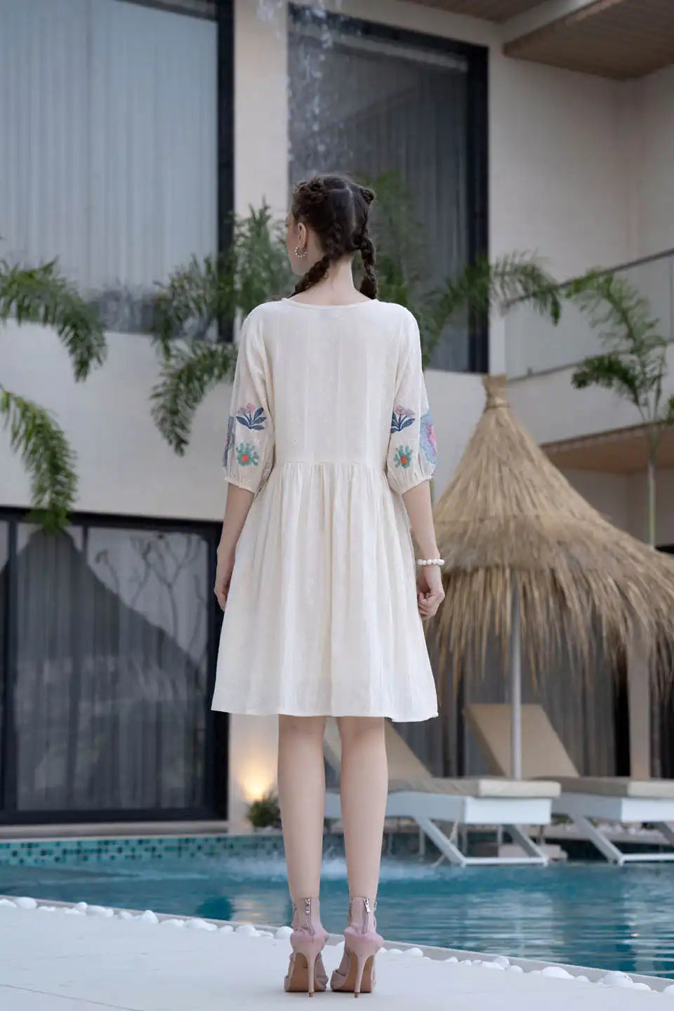 Bohemian Floral Embroidered Short Dress