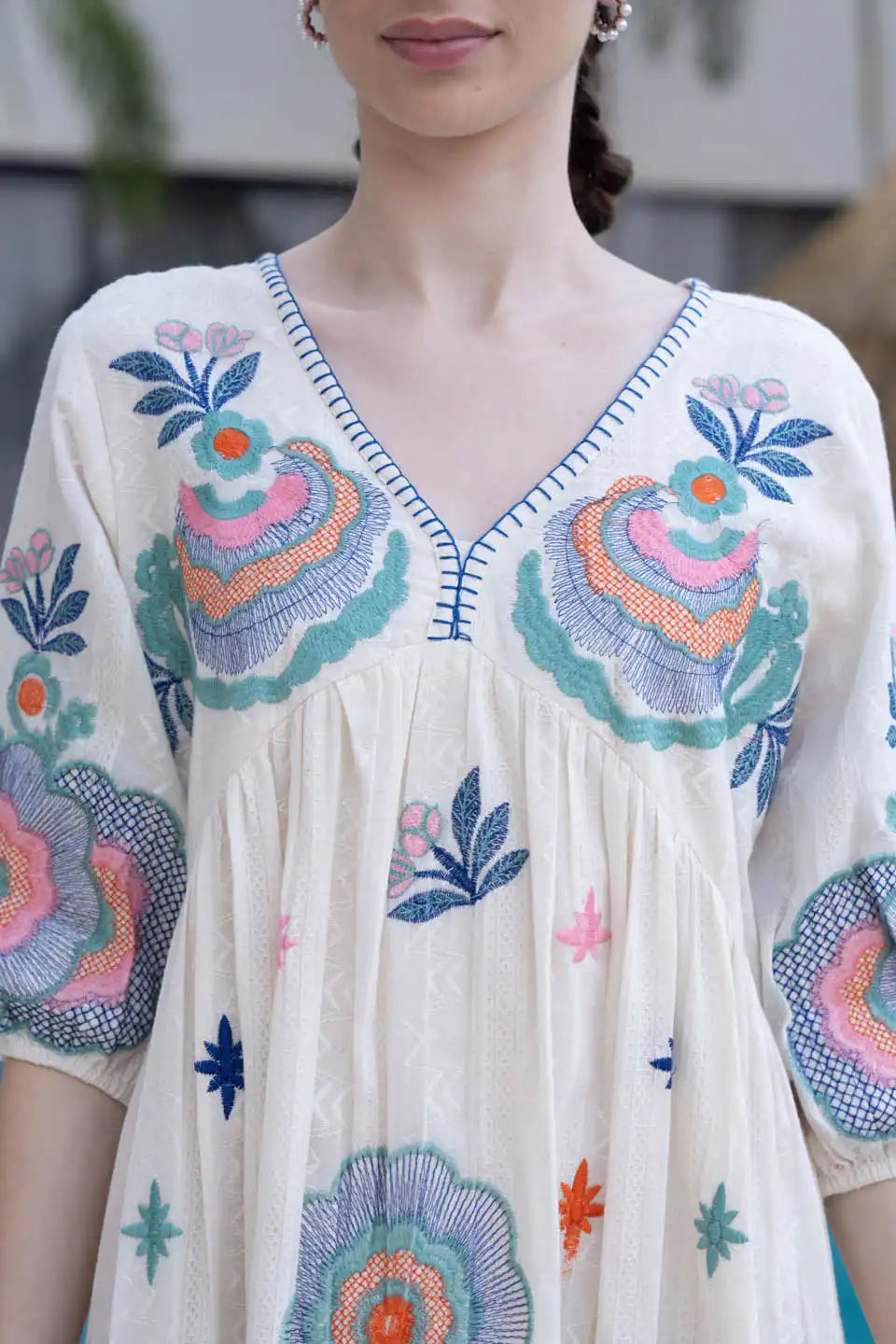 Bohemian Floral Embroidered Short Dress