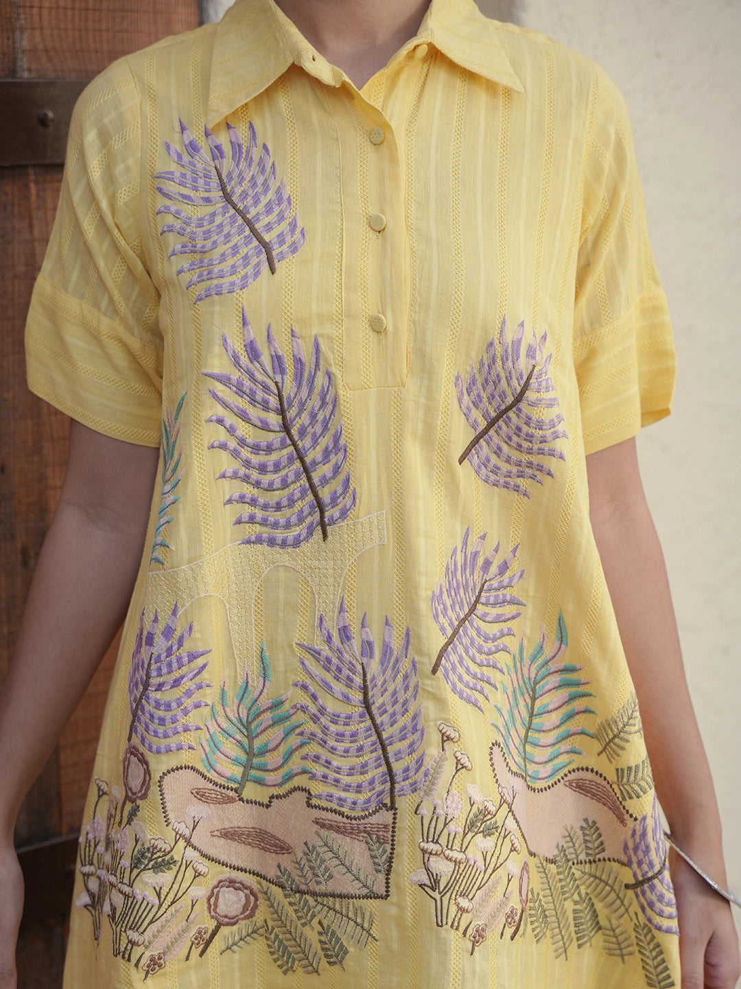 Golden Petals: Yellow Cotton Embroidery Co-Set