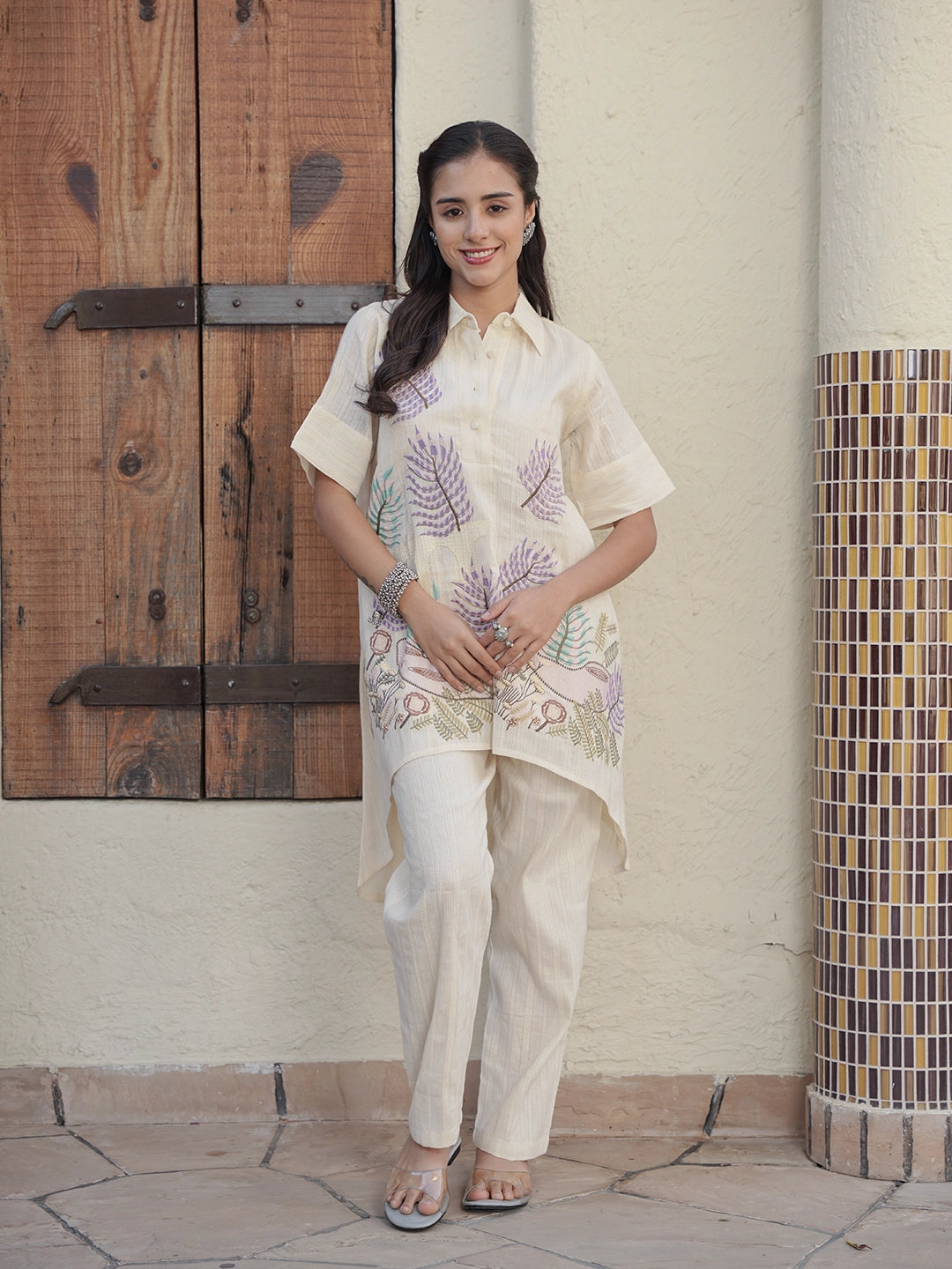 Whispering Lace: White Cotton Embroidery Co-Set