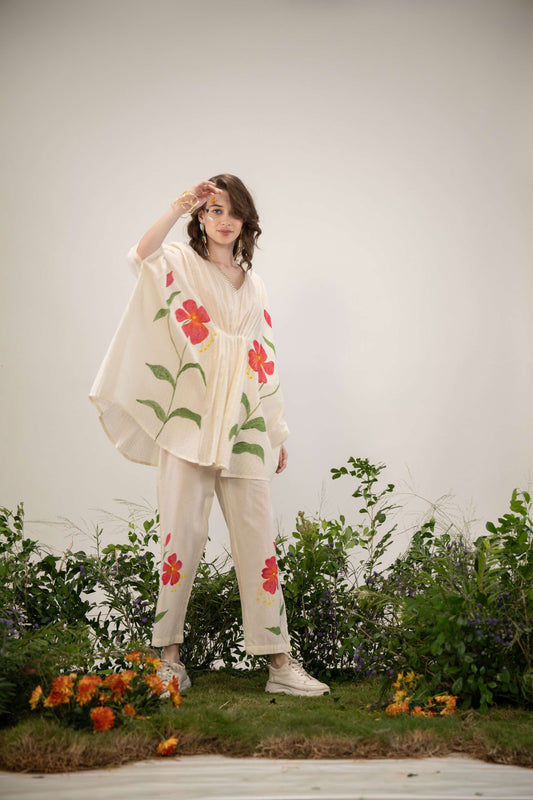 HAND-PAINTED FLORAL CO-ORD SET FOR WOMEN PREMIUM DOBI COTTON STYLISH KURTA & PANT SET SUMMER COLLECTION