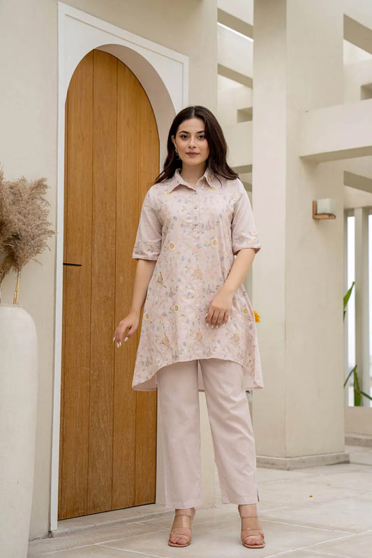 blush floral embroidery tunic trouser set