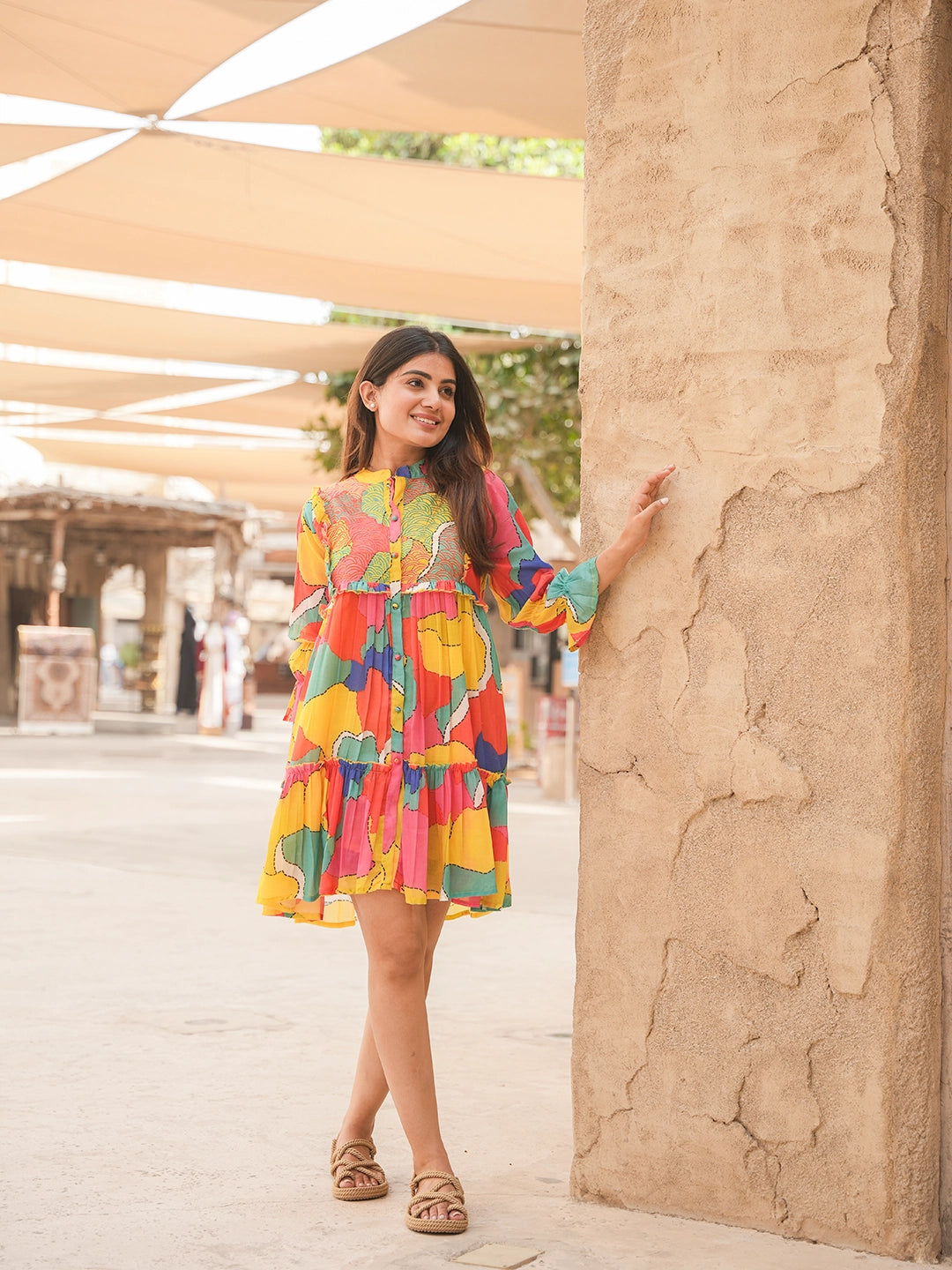 vibrant threads multicolor short gown
