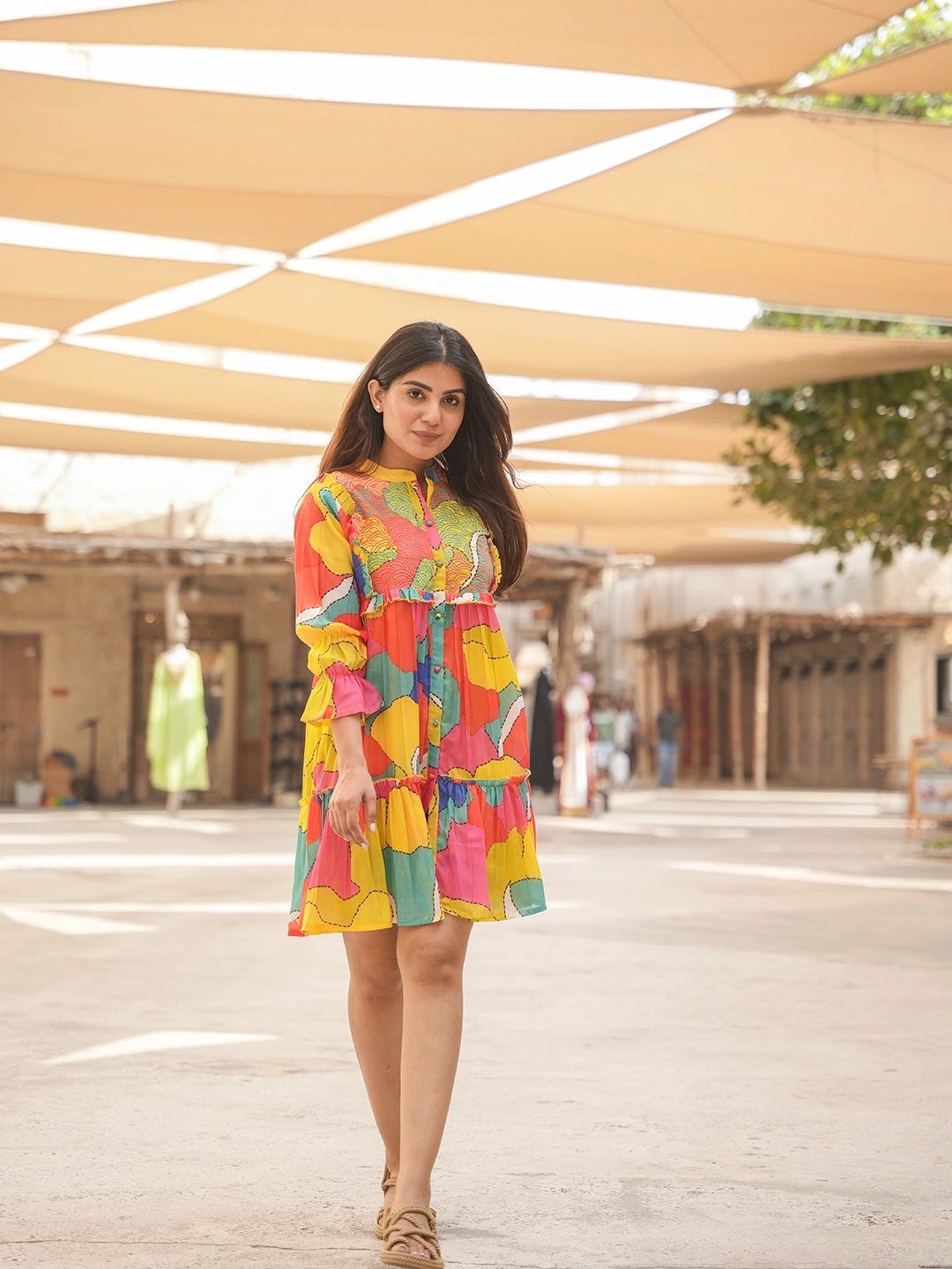 vibrant threads multicolor short gown