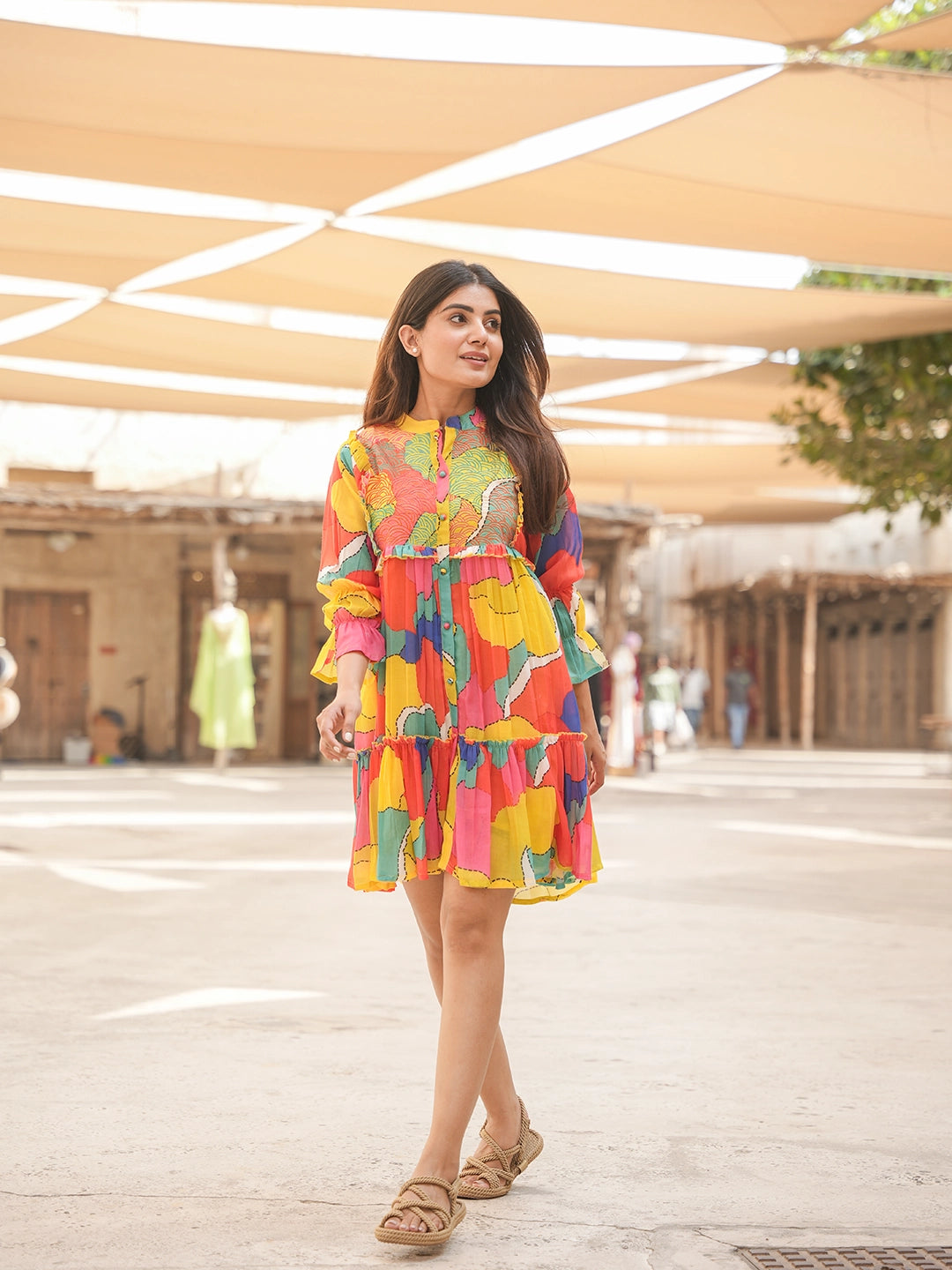 vibrant threads multicolor short gown