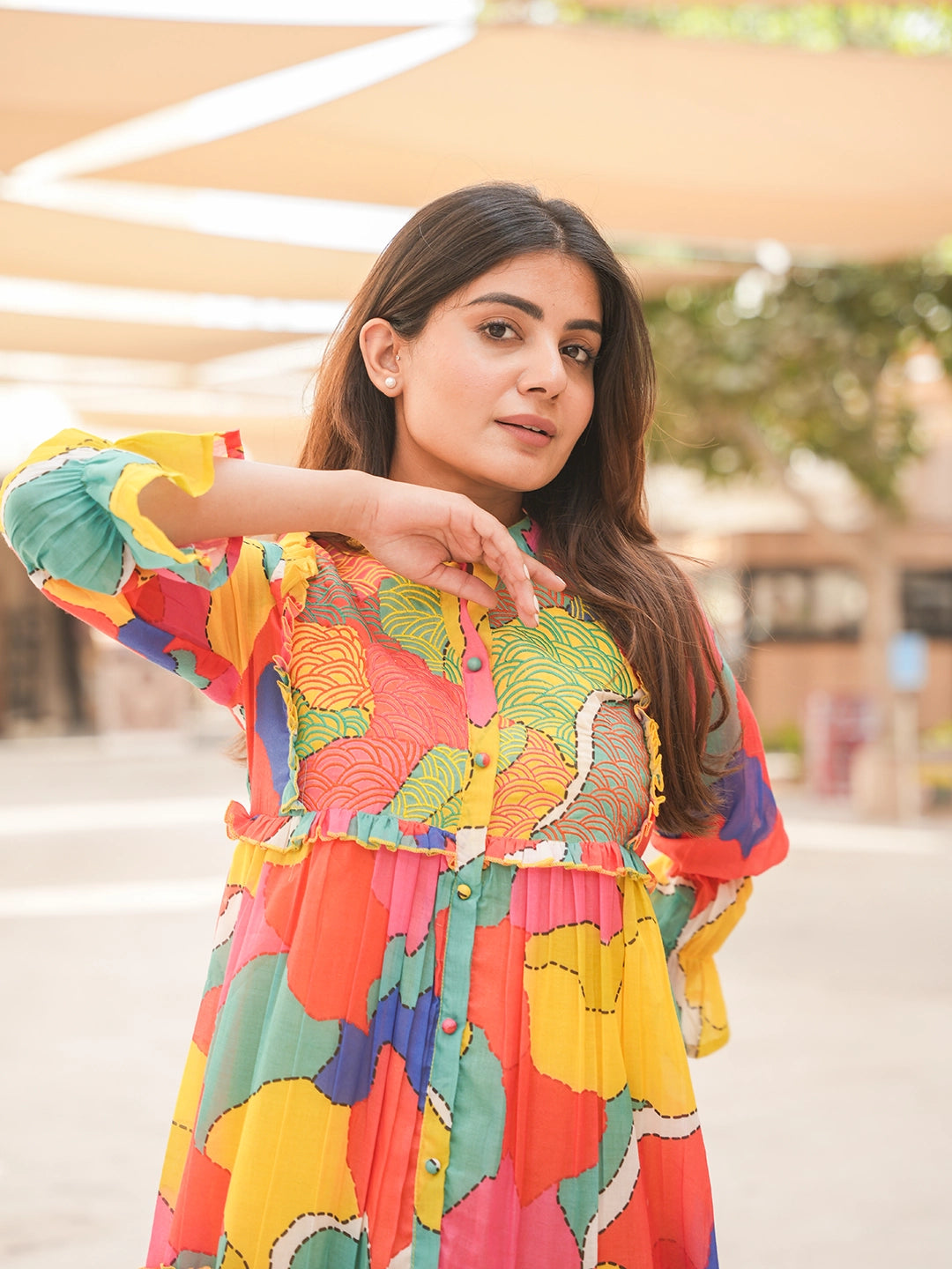 vibrant threads multicolor short gown