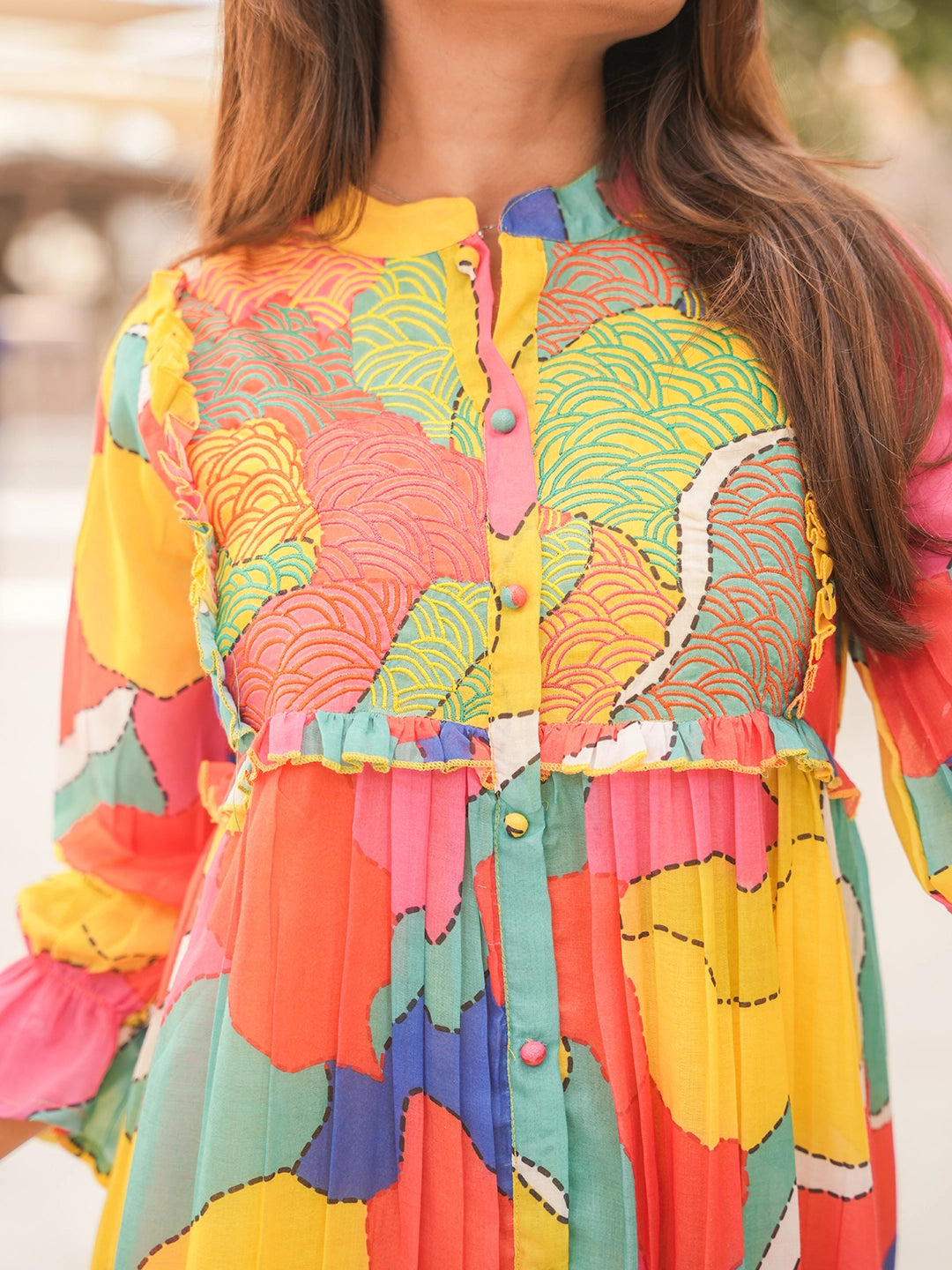 vibrant threads multicolor short gown